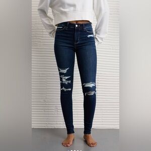 American Eagle Women’s High-Rise Dark Blue Distressed Skinny Jeans